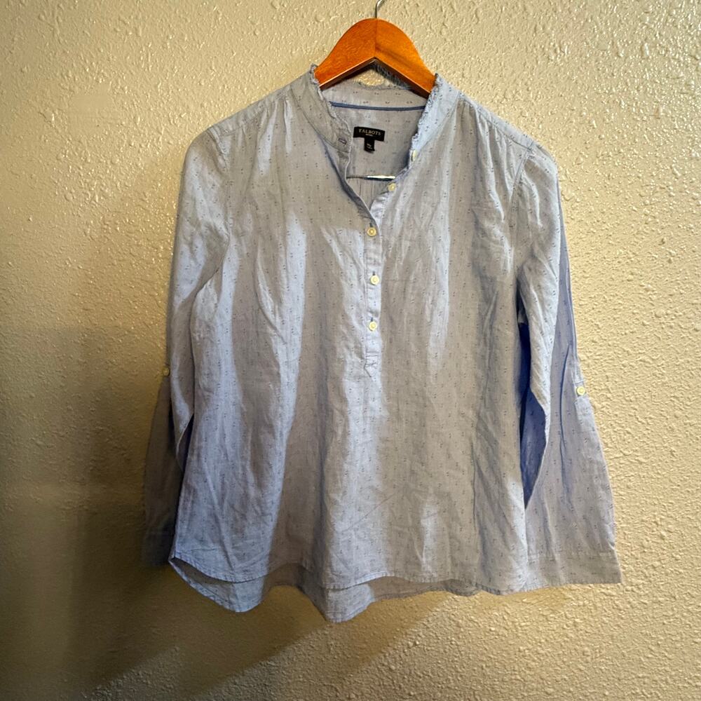 Talbots Womens Light Blue Cotton Blouse Size Medium Petite